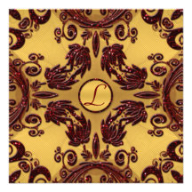 Vintage Gold & Deep Red Glitter Floral Wedding Personalized Invites