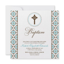 Vintage Grace Baptism Invitation (chocolate/aqua)