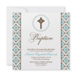 Vintage Grace Baptism Invitation (chocolate/aqua)