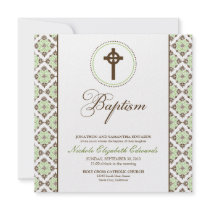 Vintage Grace Baptism Invitation (chocolate/green)
