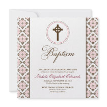 Vintage Grace Baptism Invitation (chocolate/pink)