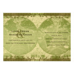 Vintage Green Gold World Map Wedding Invitation