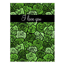 Vintage green roses 'I love you' Postcard