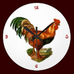 Vintage Green Tail Feathers Rooster Cockerel wall clocks