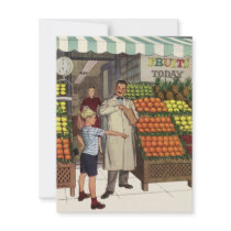 Vintage Grocer and Boy Next to the Fruit Stand Invitations
