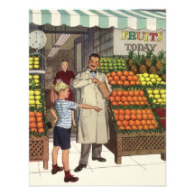 Vintage Grocer and Boy Next to the Fruit Stand Invitations