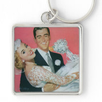Vintage Groom Carrying Bride; the Newlyweds Key Chain