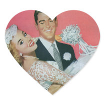 Vintage Groom Carrying Bride; the Newlyweds Heart Sticker