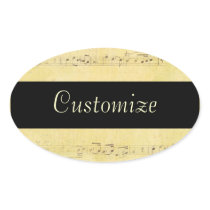Vintage Grunge Antique Musical Notes Oval Stickers