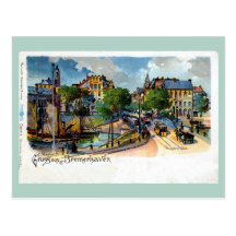 Vintage Gruss aus Bremerhaven Geestebrücke litho Post Card