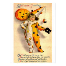 Vintage Halloween Card Costumed Girl and Pumpkin Postcards