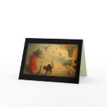 Vintage Halloween card Old crone with cat