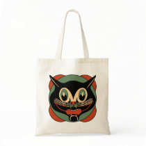 Vintage Halloween Cat Grocery Tote Bag