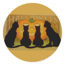 Vintage Halloween Cats and Jack O'Lantern Round Stickers