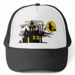 Vintage Halloween Flying over Haunted House Trucker Hat