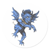 Vintage Halloween Gargoyle or Demon Round Stickers