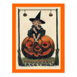 Vintage Halloween Girl on Jack o'Lantern Post Cards