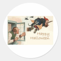 Vintage Halloween Greeting Cards Classic Posters Round Sticker