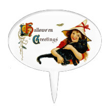 Vintage Halloween Greetings Oval Cake Topper