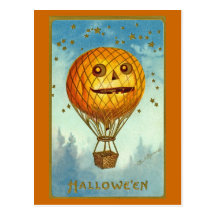 Vintage Halloween JOL Hot Air Balloon Postcard