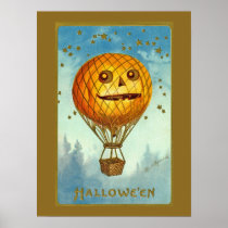 Vintage Halloween JOL Hot Air Balloon Poster