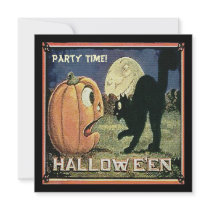 Vintage Halloween Pumpkin  & Cat in Mosaic Custom Invitations