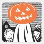 Vintage Halloween Pumpkin Ghost Square Stickers