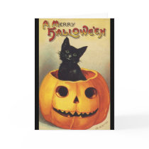 Vintage Halloween Smiling Black Cat in Pumpkin Cards