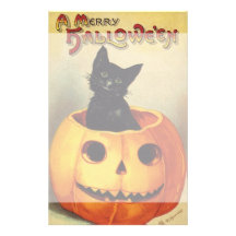 Vintage Halloween Smiling Cute Black Cat Pumpkin Personalized Stationery