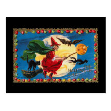 Vintage Halloween Spirit Witch Postcard