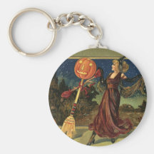 Vintage Halloween Witch Dancing with a Broom Key Chains