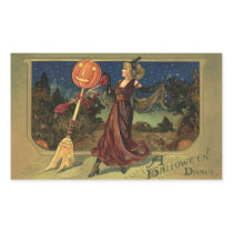 Vintage Halloween Witch Dancing with a Broom Stickers