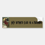 Vintage Halloween Witch Riding a Broom and Moon Bumper Sticker