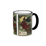 Vintage Halloween Witch Riding a Broom and Moon Coffee Mugs