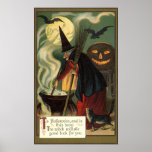 Vintage Halloween Witch Stirring Magic Cauldron posters