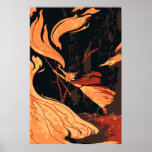 Vintage Halloween Witch with Fire and Flames Poster