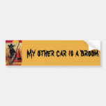 Vintage Halloween with a Black Cat, Broom and Hat Bumper Stickers