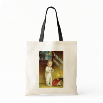 Vintage Halloween with Scared Child and Black Cat Tote Bag