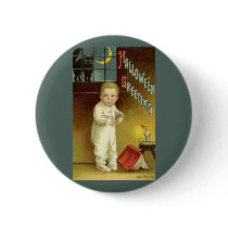 Vintage Halloween with Scared Child and Black Cat Buttons