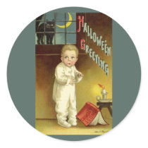 Vintage Halloween with Scared Child and Black Cat Stickers