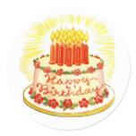 Vintage Happy Birthday Cake Stickers