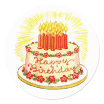 Vintage Happy Birthday Cake Stickers