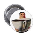 Vintage Happy Man Drinking Giant Cup of Coffee Buttons