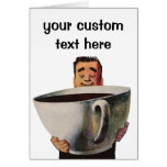 Vintage Happy Man Drinking Giant Cup of Coffee Greeting Card