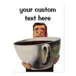 Vintage Happy Man Drinking Giant Cup of Coffee Post Cards