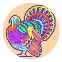 Vintage Happy Thanksgiving Turkey Round Stickers