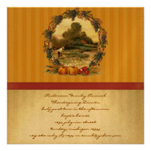 Vintage Harvest Thanksgiving Dinner Invitations