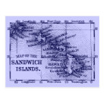 Vintage Hawaii Map, Dark Blue Post Cards