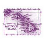 Vintage Hawaii Map, Purple Post Cards