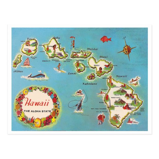 Vintage Hawaiian Map Post Card